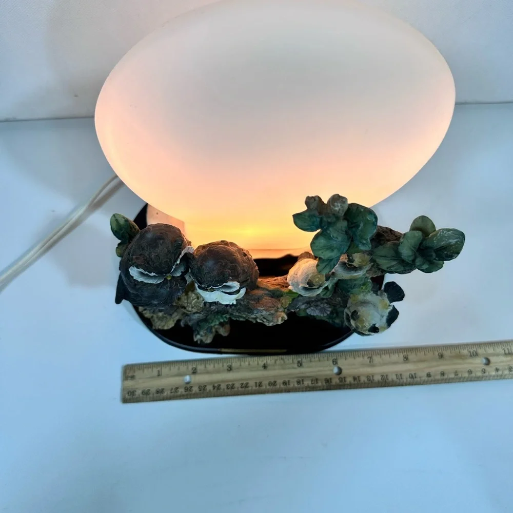 Vintage Resin Owl Family Statue Glass Moon Night Light Wild Life Scene Rare Find